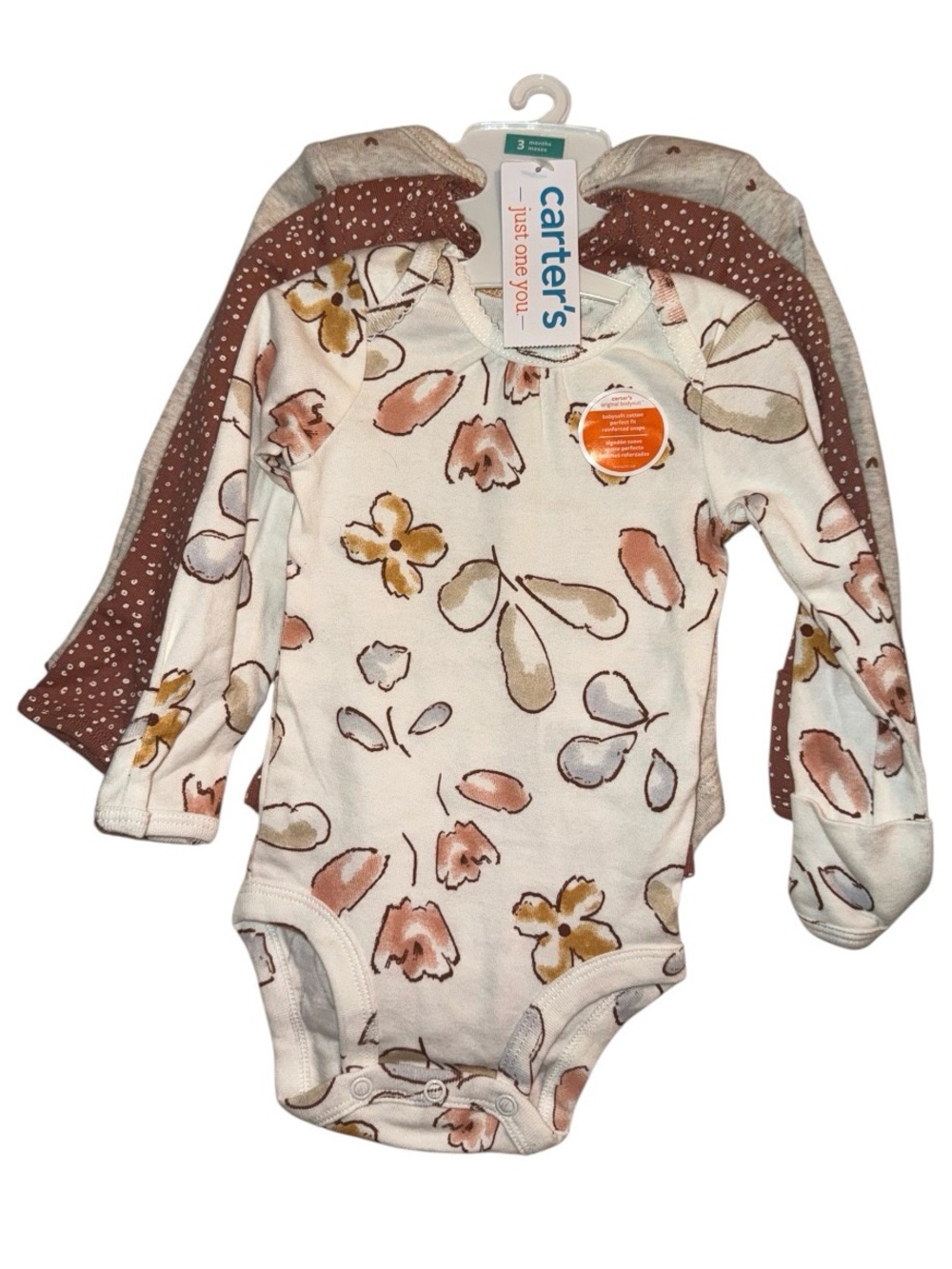 Carter's Long-Sleeve Floral & Dot One-Piece Set - White, Mauve, Mustard